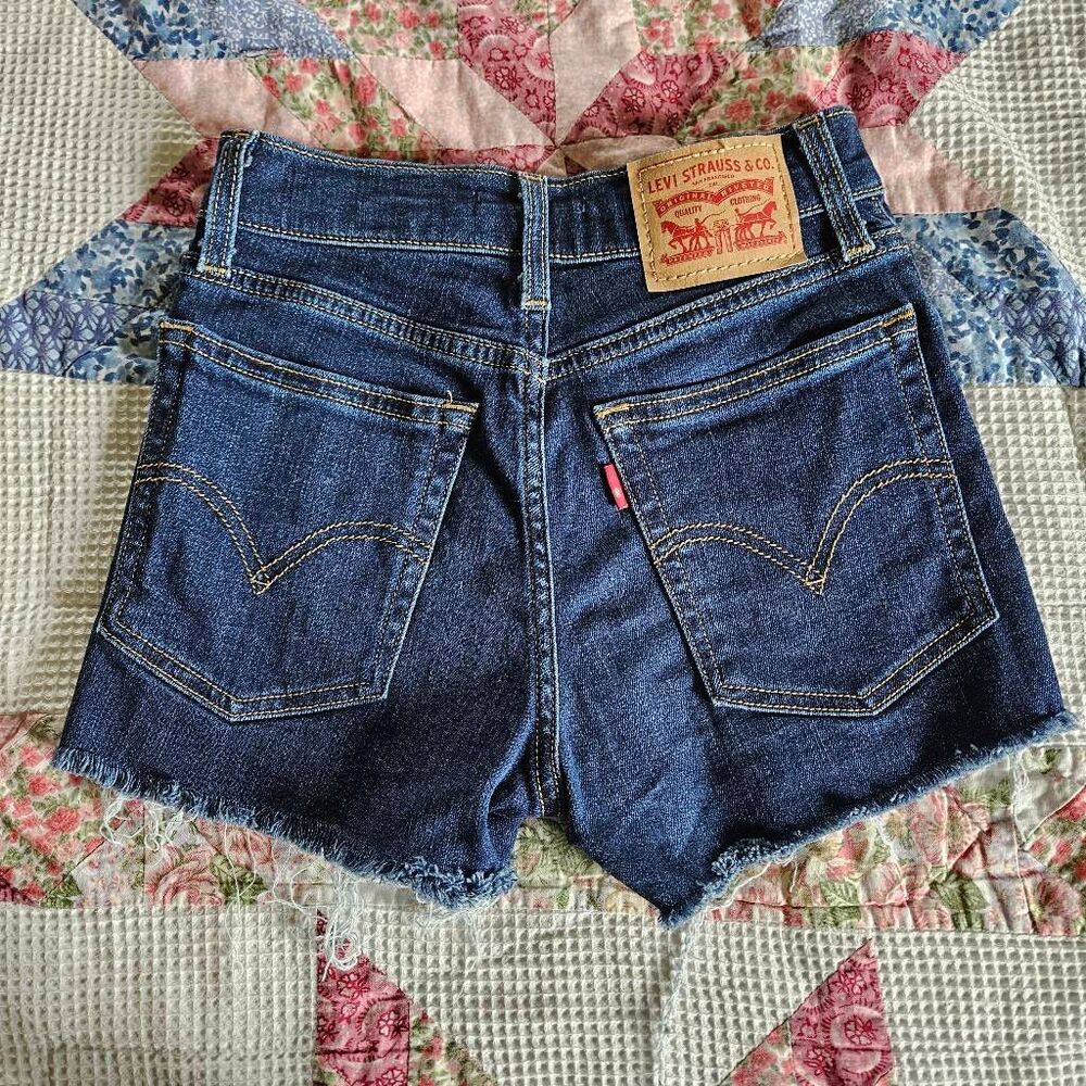 Levi's Women's High Rise Denim Cutoff Shorts Size 23 Dark Wash Raw Hem Stretch
